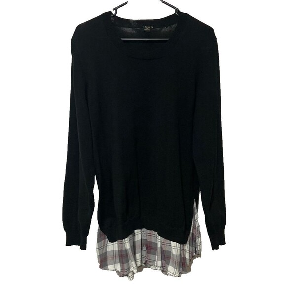 Iman Women’s 1X Layered Look Mixed Media Plaid Hem Sweater Black Plus Size - Picture 1 of 7